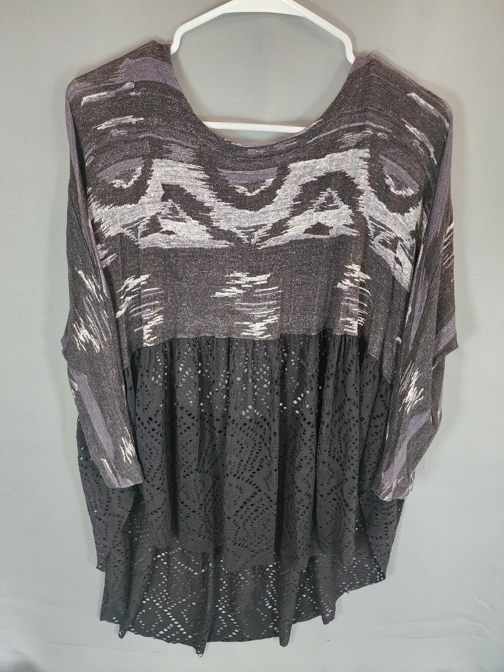 Free People Black and Gray Patterned Eyelet Tunic